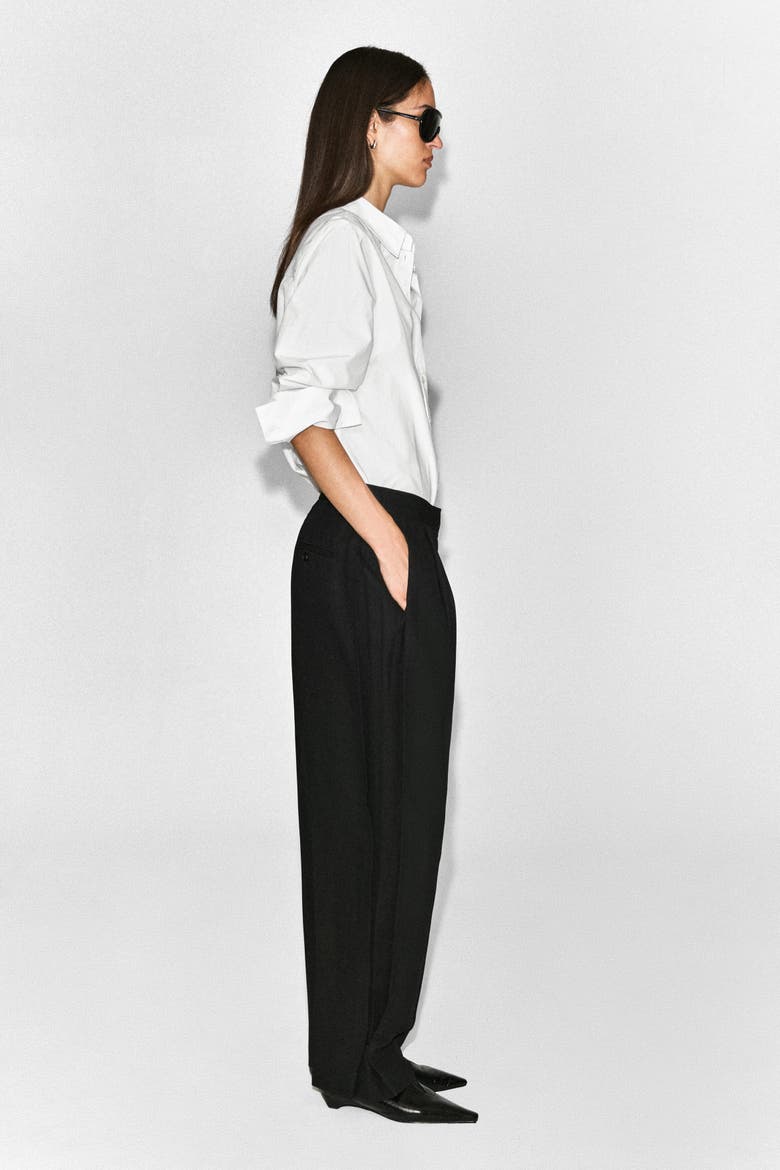 Pleated-Panel Straight-Leg Pants, Alternate, color, BLACK