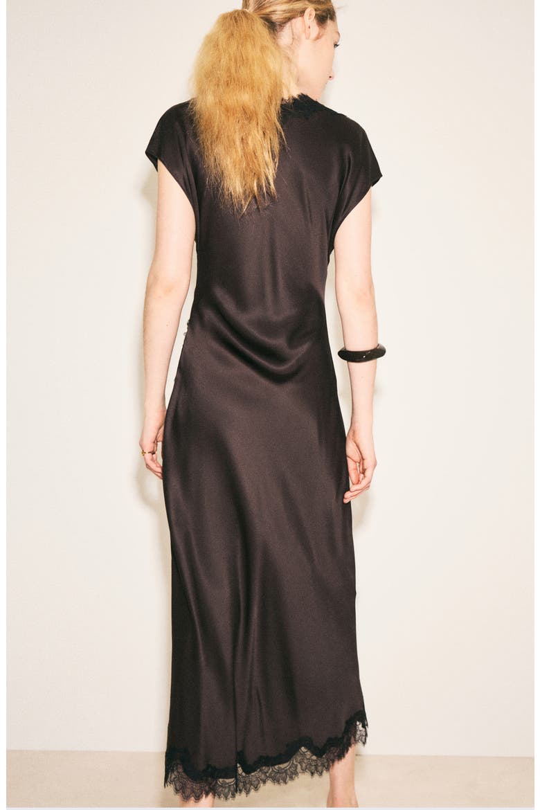 Lace Trim Satin Maxi Dress, Alternate, color, BROWN