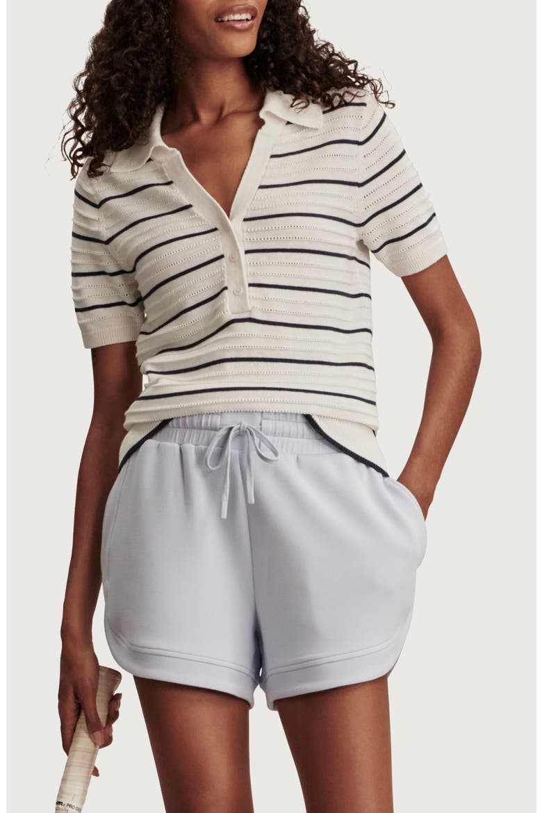 Wren Stripe Cotton Blend Pointelle Polo Sweater, Main, color, WHITE / BLUE NIGHTS