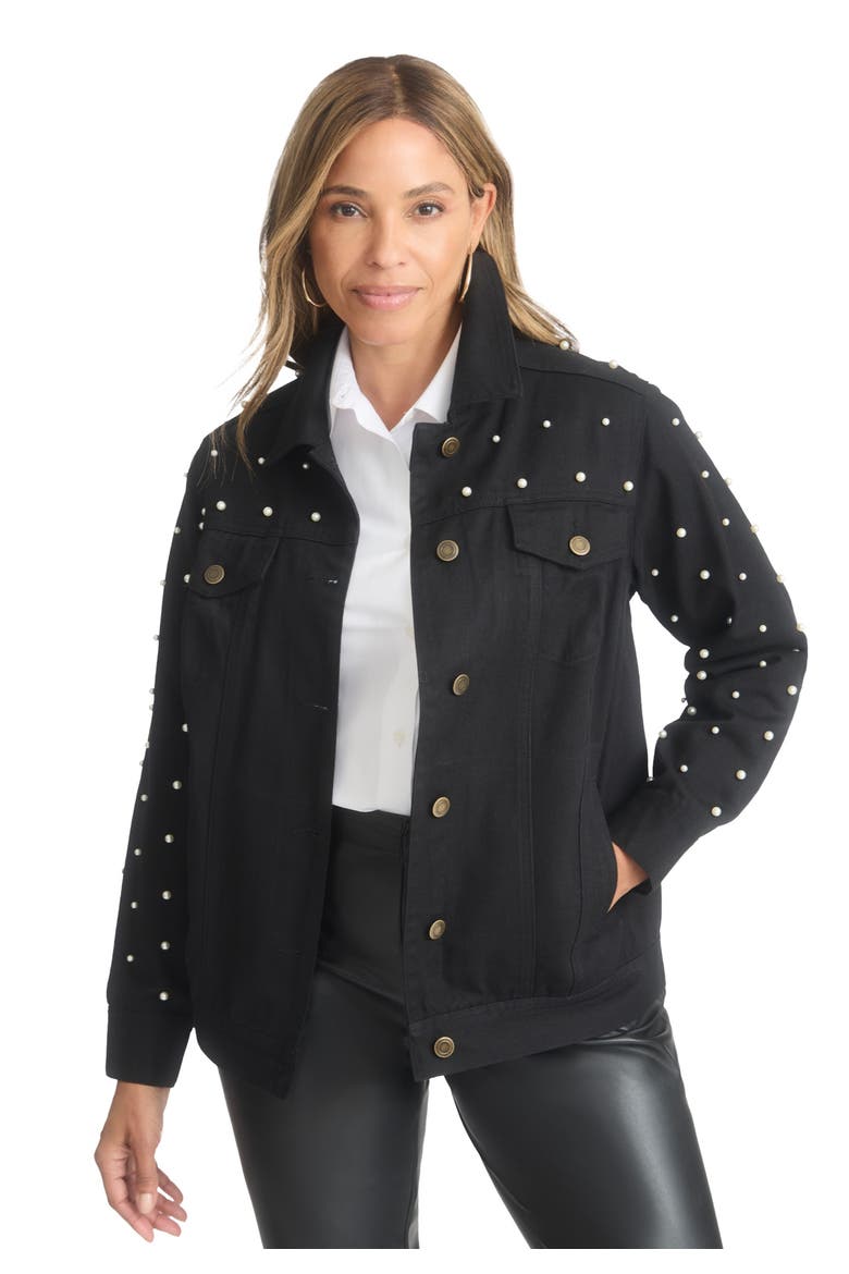 Classic Cotton Denim Jacket, Main, color, BLACK PEARL EMBELLISHMENT
