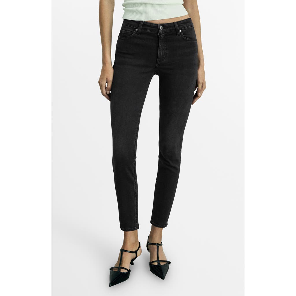 Mango Newisa Mid Rise Skinny Jeans In Black Denim