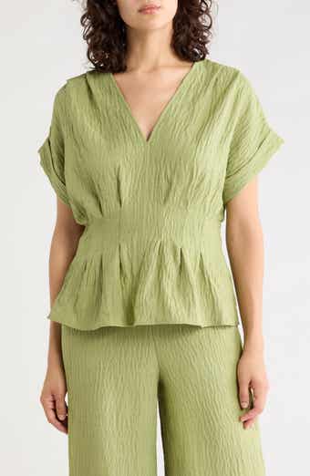 Pleated V-Neck Woven Top