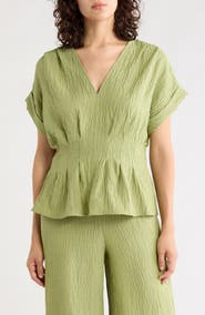 MAX STUDIO Pleated V-Neck Woven Top