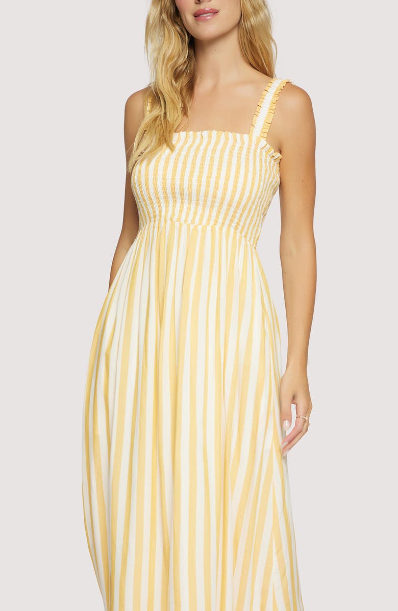 Lost + Wander Sunburst Glow Stripe Midi Sundress, Alternate, color, Yellow White