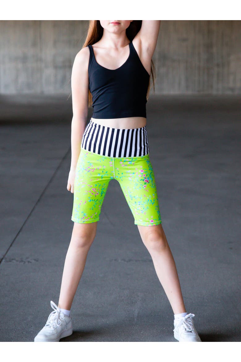 Floral Printed Activewear Bike Shorts, Alternate, color, Lime