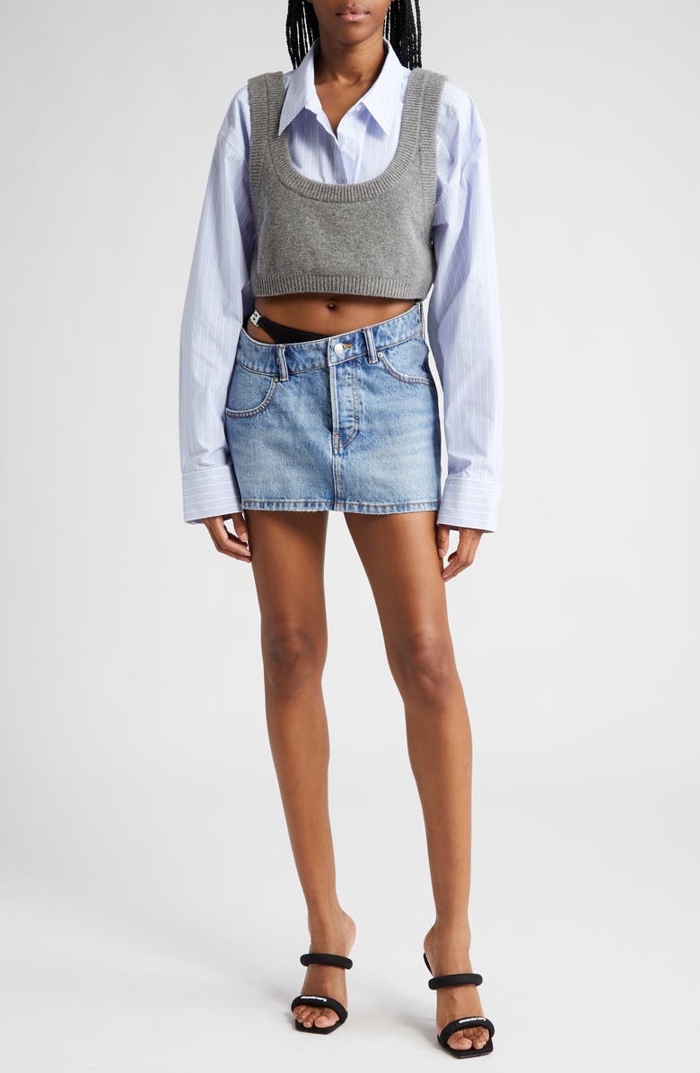 Alexander Wang Asymmetric Bikini Strap Denim Miniskirt, Alternate, color, Vintage Light Indigo
