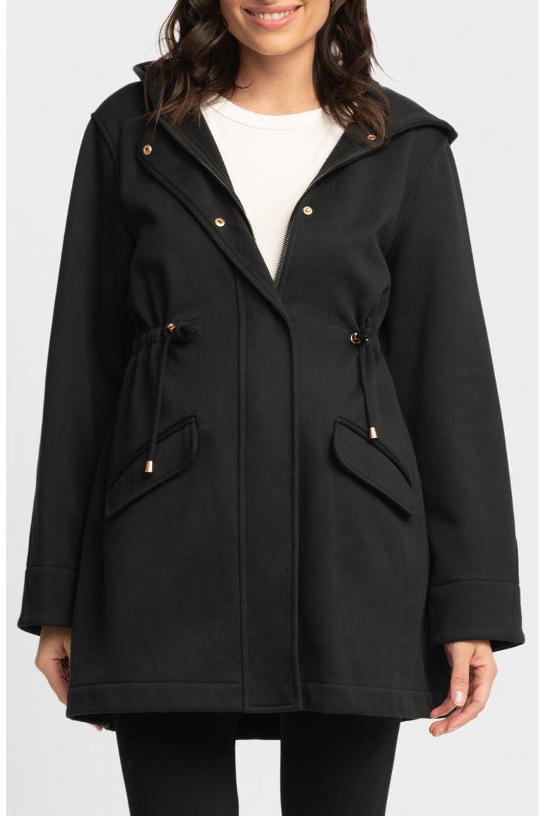 Fleece Back Jersey Hooded Maternity Coat, Main, color, BLACK