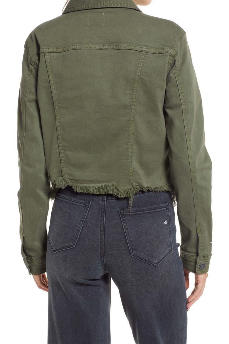 Frayed Hem Denim Jacket, Alternate, color, OLIVE