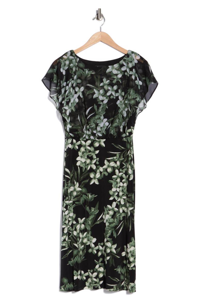 Cape Sleeve Wrap Style Dress, Alternate, color, BLACK