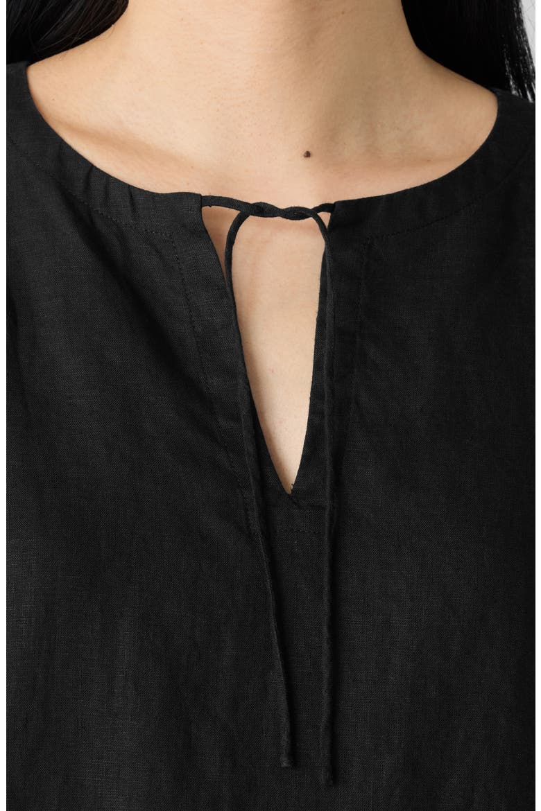 Split Neck Organic Linen Top, Alternate, color, BLACK