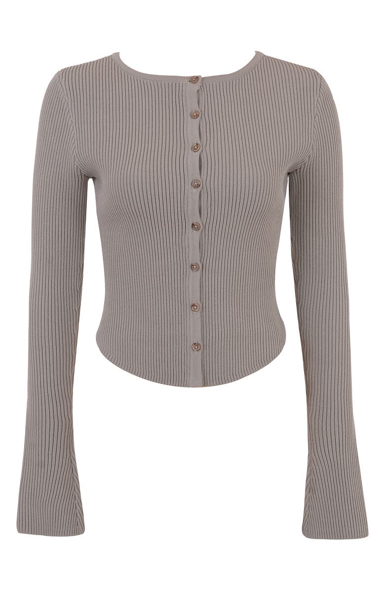HOUSE OF CB Sylvia Ribbed Cardigan, Alternate, color, Taupe