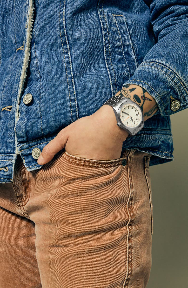 Nixon Echo Solar Automatic Bracelet Watch, 38mm, Alternate, color, Silver / Cloud Dancer