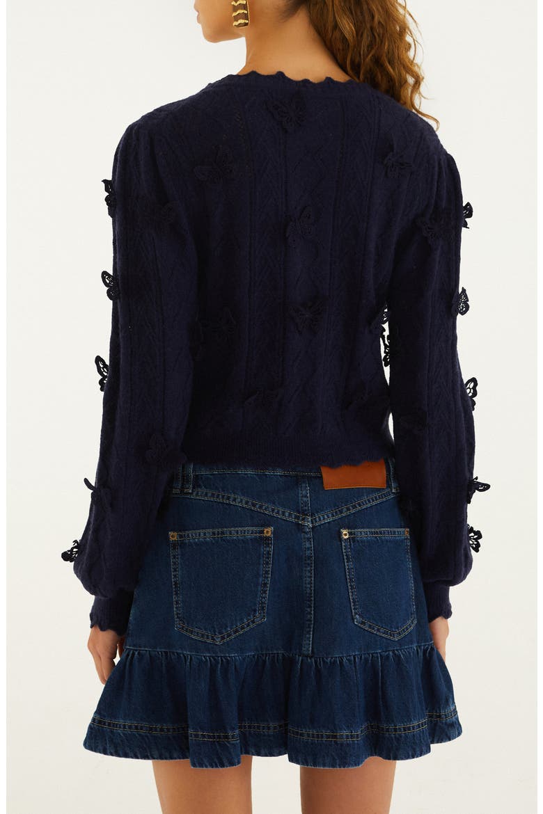 Richielieu 3-D Butterfly Detail Cardigan, Alternate, color, NAVY BLUE
