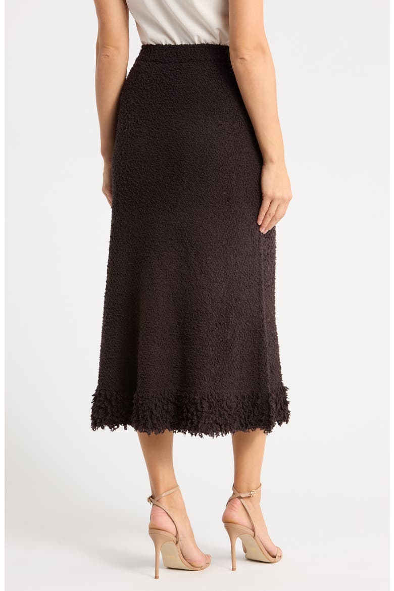 Frayed Trim Midi Skirt, Alternate, color, DARK ROAST