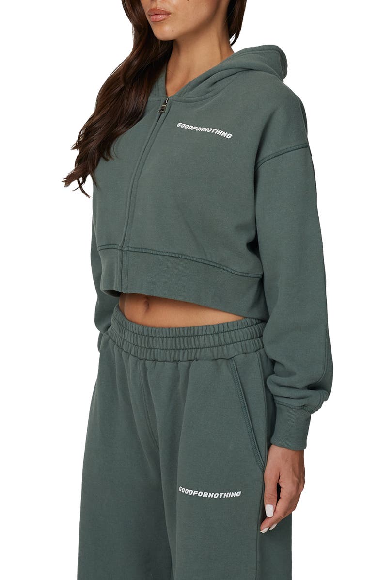 Good For Nothing Essential Cropped Zip Hoodie, Alternate, color, Green