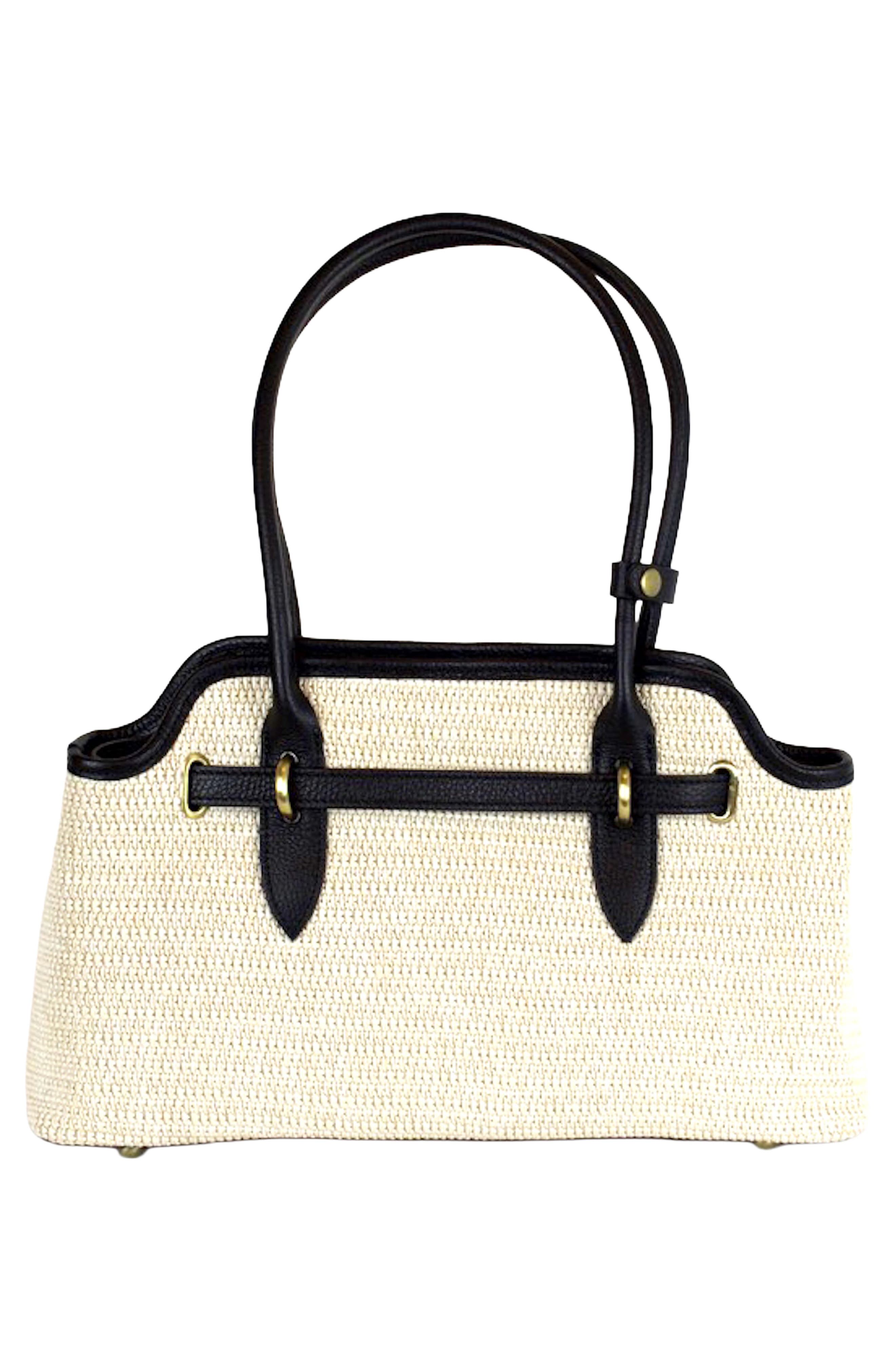 Persaman New York Marlow Raffia & Leather Shoulder Bag, Alternate, color, Black