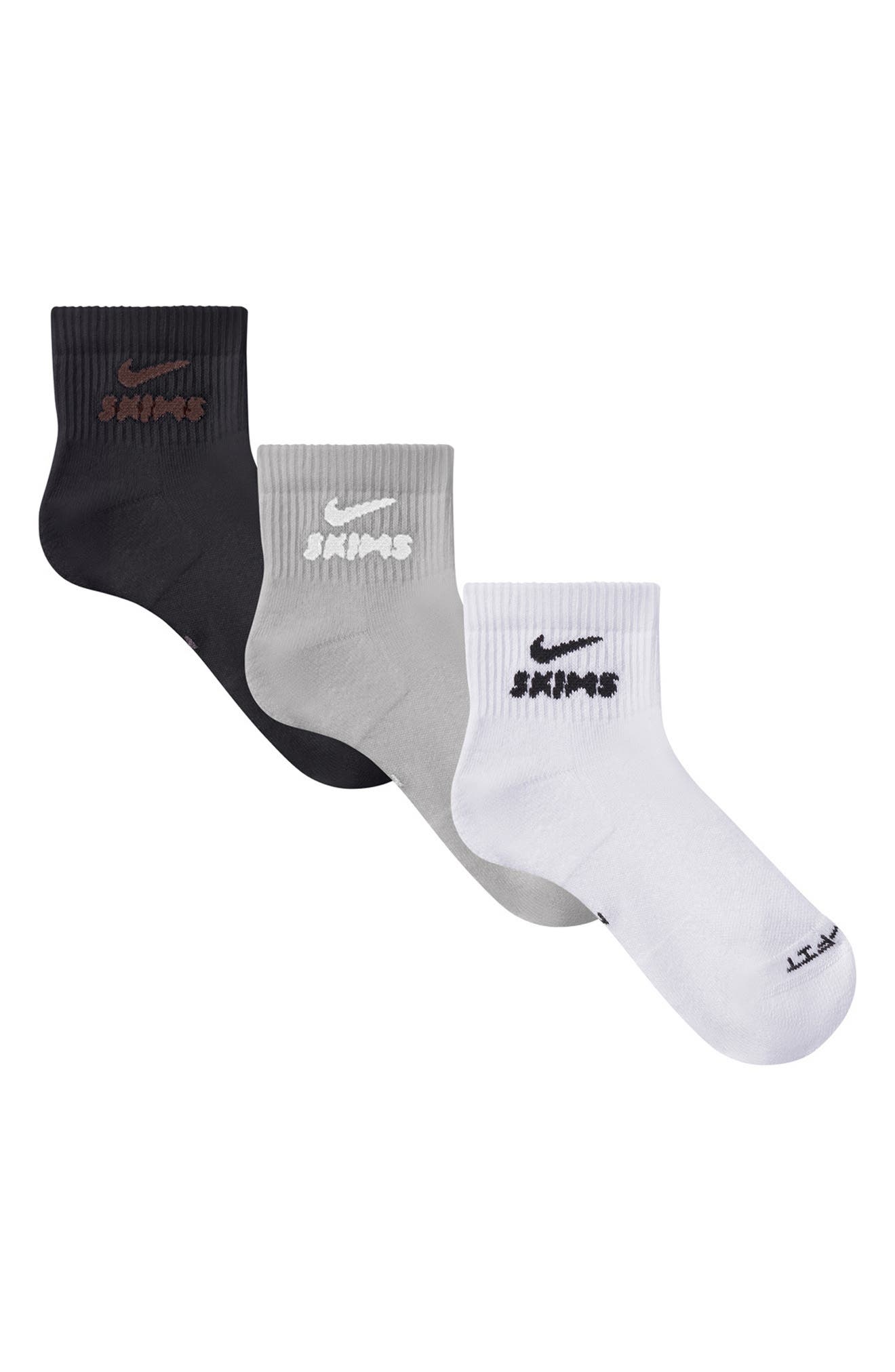 NikeSKIMS Dri-Fit Quarter Crew Socks 3-Pack (Women) | Nordstrom