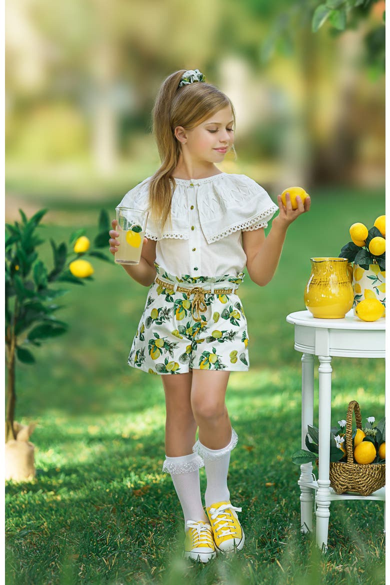 Amalfi Lemon Print Linen Blouse and Shorts Set, Alternate, color, White with Lemon Design