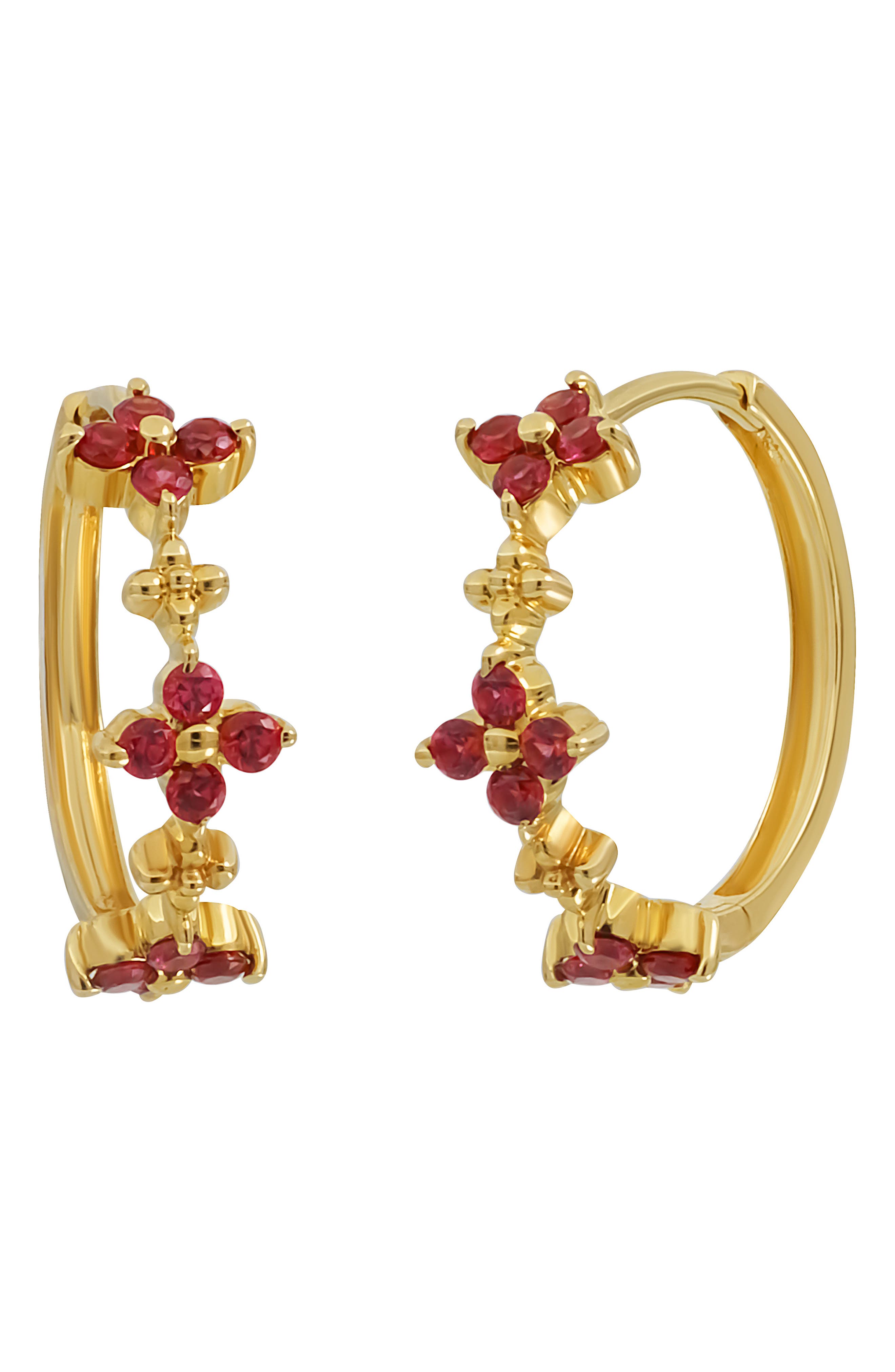 BLC Garnet Flower Station Hoop Earrings