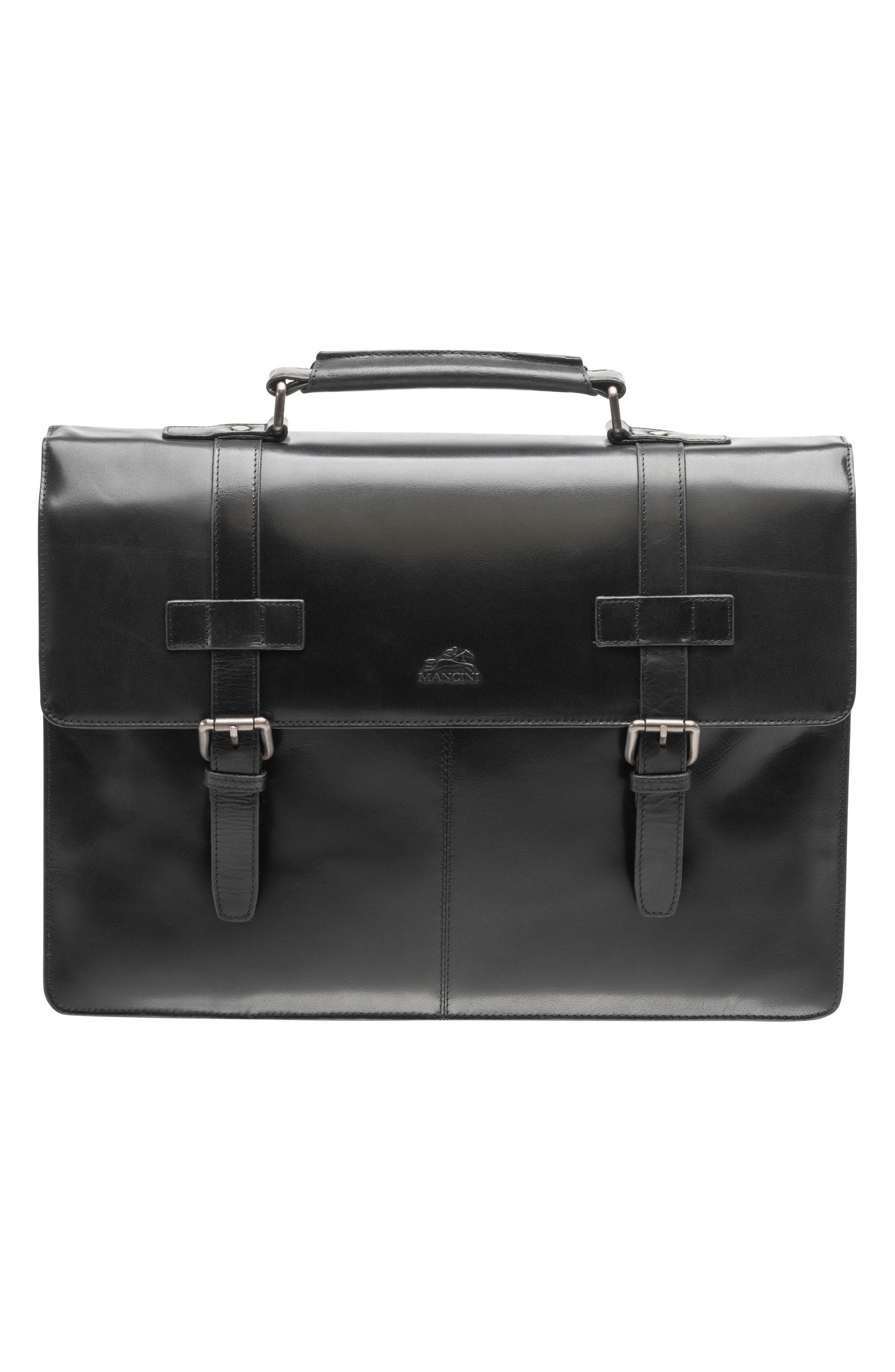 Mancini Double Compartment Flap Leather Briefcase, Alternate, color, Black