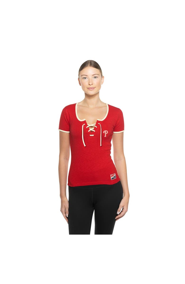 New Era Women's New Era Red Philadelphia Phillies Throwback Lace Up T-Shirt, Main, color, 