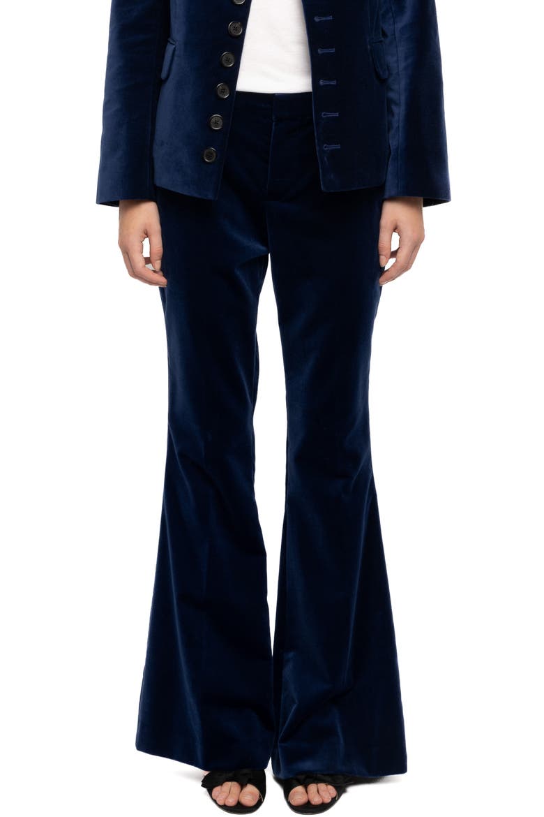 Prevy Velvet Flared Pants, Main, color, MARINE