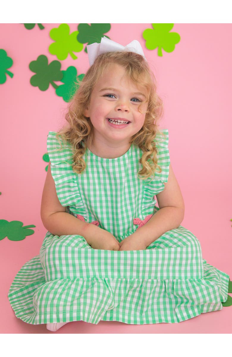 RuffleButts Sleeveless Pinafore Bow Dress, Alternate, color, Classic Spring Green Gingham