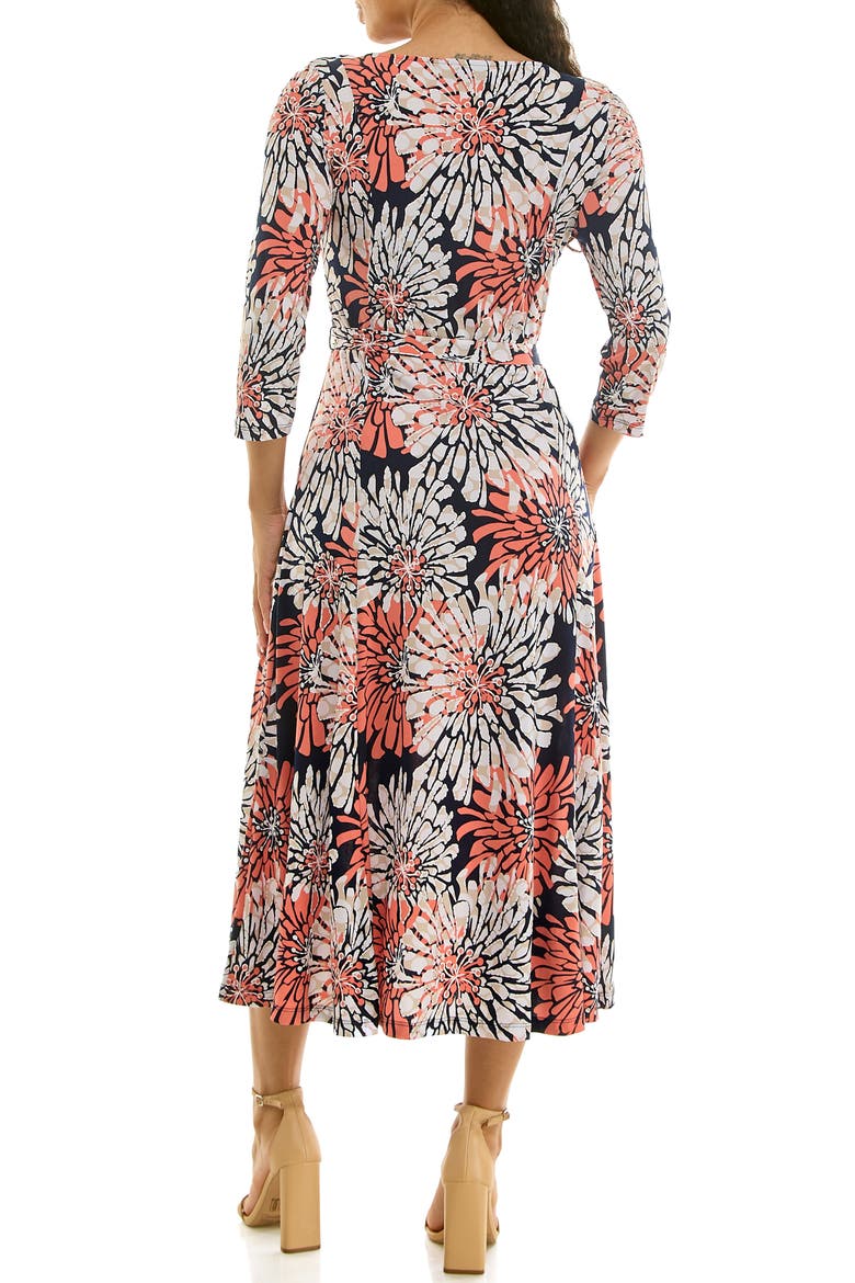 Sylvia Printed Tie Waist Midi Dress, Alternate, color, NAVY/CORAL MULTI