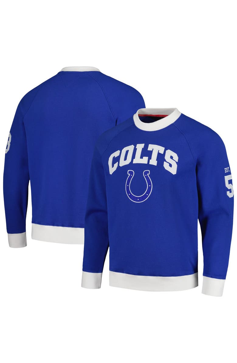 Tommy Hilfiger Men's Tommy Hilfiger Royal Indianapolis Colts Reese Raglan Tri-Blend Pullover Sweatshirt, Main, color, 