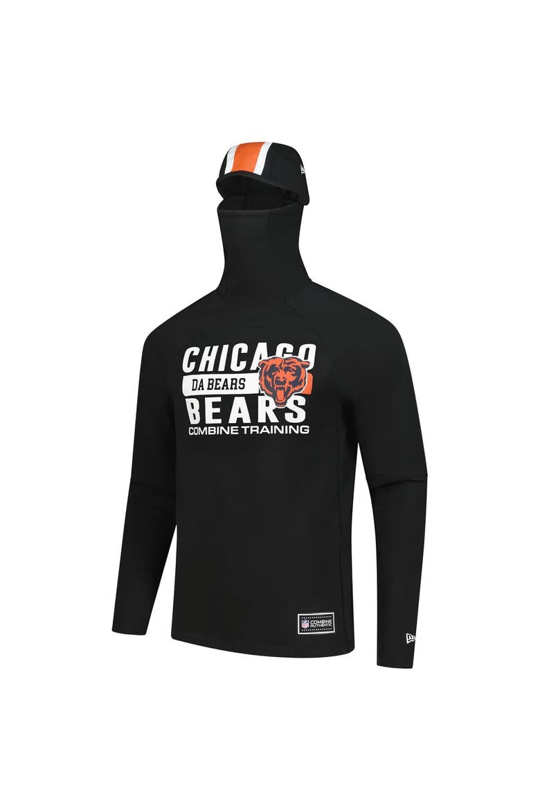 Men's New Era Black Chicago Bears Functional Fandom Balaclava Helmet Stripe Tri-Blend Hoodie, Alternate, color, Black