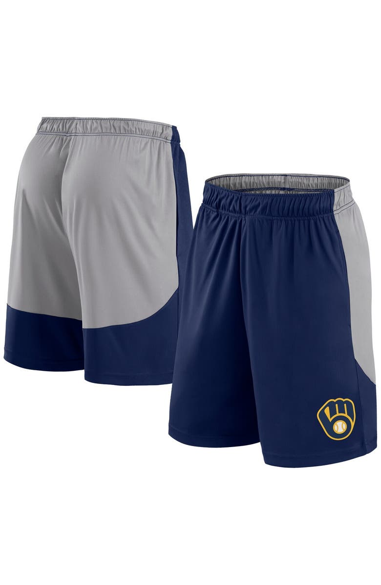 FANATICS Men's Fanatics Navy/Gray Milwaukee Brewers Go Hard Shorts, Main, color, 