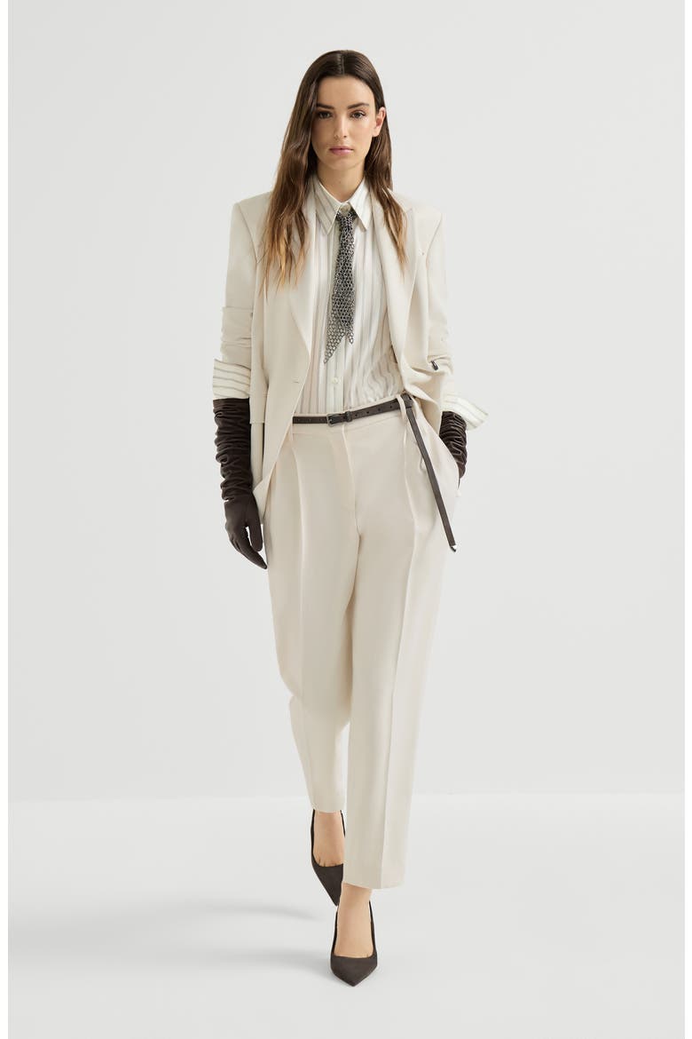 Comfort viscose couture twill slouchy trousers with monili, Alternate, color, Milk