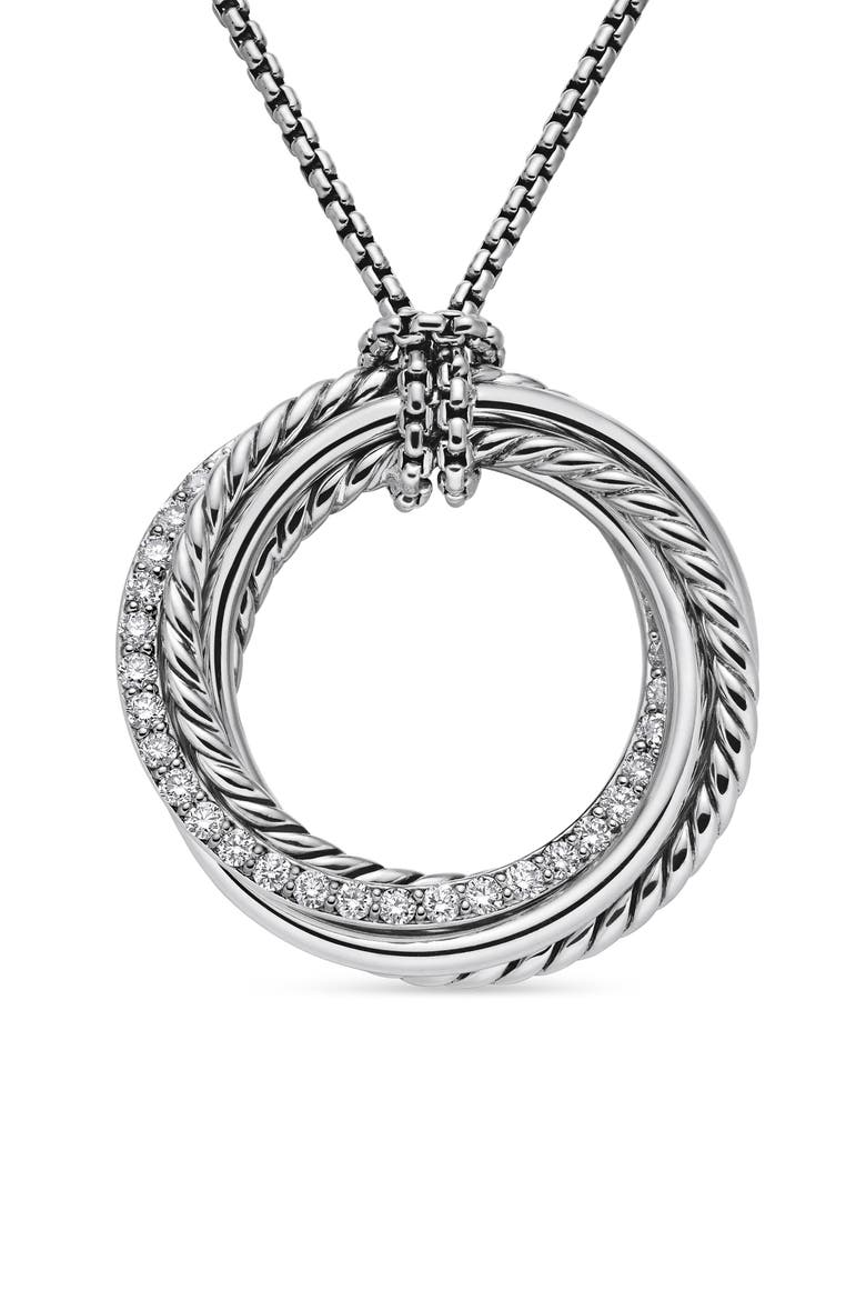 Sterling Silver & Diamond Crossover Pendant Necklace, Main, color, DIAMOND