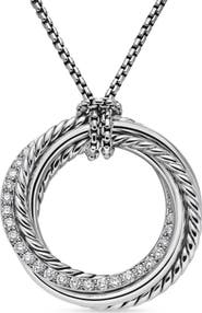 David Yurman Sterling Silver & Diamond Crossover Pendant Necklace