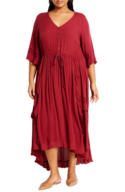 Rosie Lace Trim High-Low Maxi Dress (Plus)