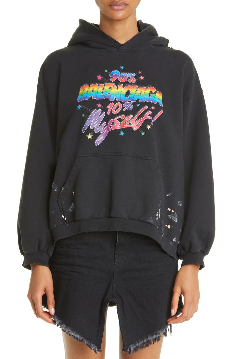 Balenciaga Unisex Paint Splatter Cotton Logo Hoodie, Main, color, 