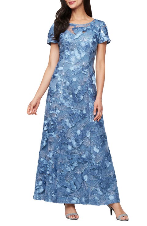 Alex Evenings Sequin Soutache A-Line Gown (Petite)