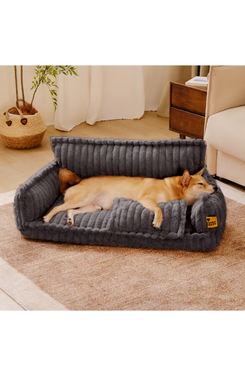 FunnyFuzzy Washable Fluffy Dog Sofa Bed, Alternate, color, Dark Grey