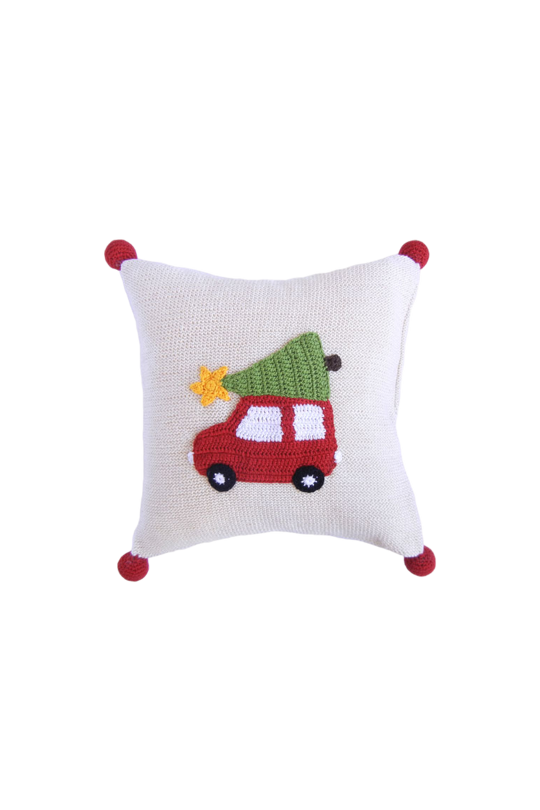 10" Car with Christmas Tree Pillow, Main, color, Ivory