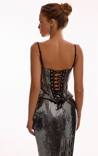 Dramatic fitted sequined maxi skirt