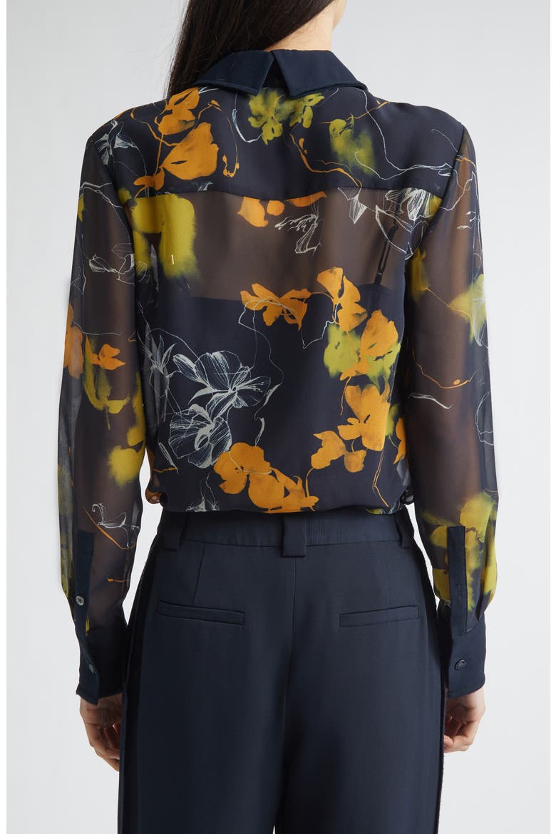 Shadow Floral Georgette Button-Up Shirt, Alternate, color, ULTRA NAVY