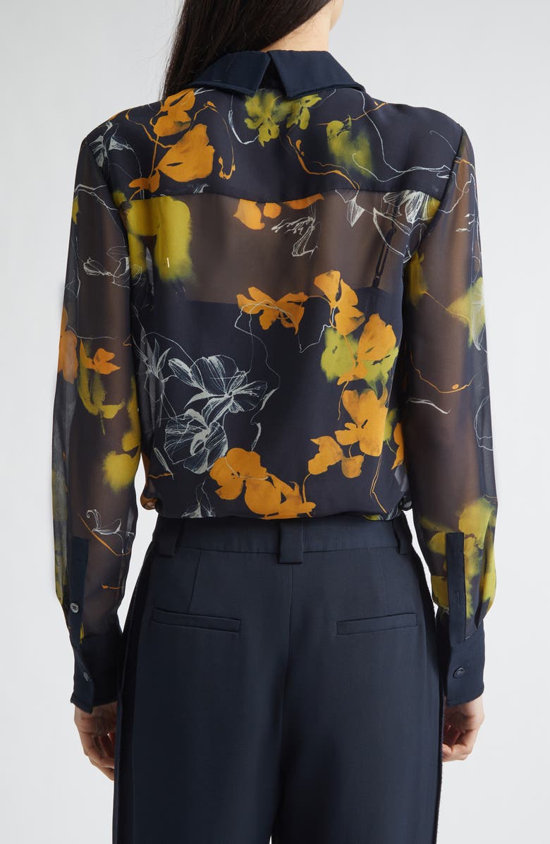 Jason Wu Collection Shadow Floral Georgette Button-Up Shirt, Alternate, color, Ultra Navy