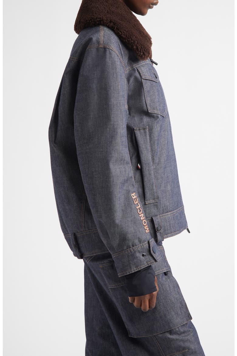 Yunque Denim Down Trucker Jacket with Genuine Shearling Collar, Alternate, color, BLUE