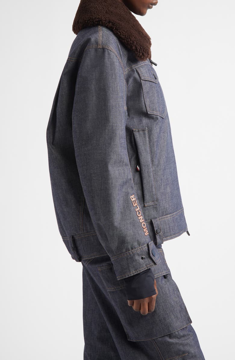 Moncler Grenoble Yunque Denim Down Trucker Jacket with Genuine Shearling Collar, Alternate, color, Blue