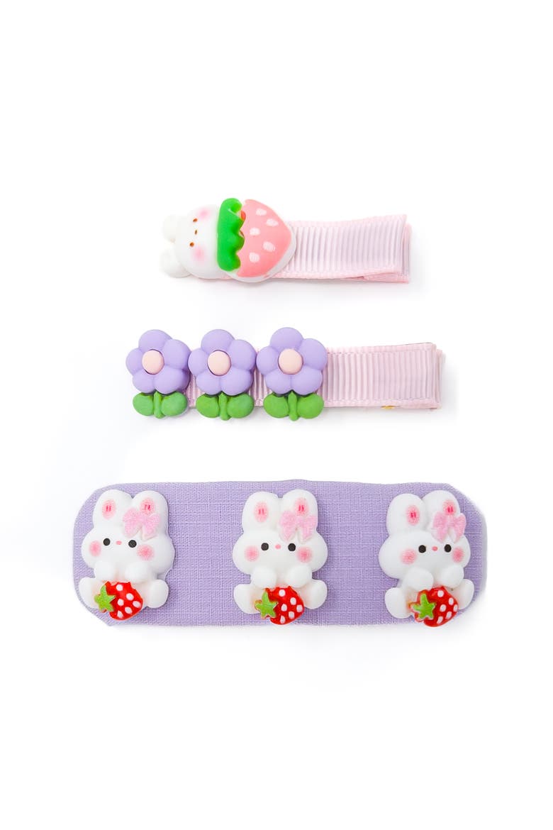 3pc Hair Clip Set - Bunny Garden Trio, Alternate, color, Lilac Bunny Bloom (Purple)