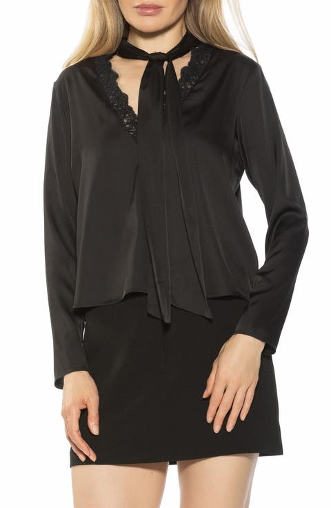 Vienne Lace Trim Tie Neck Blouse