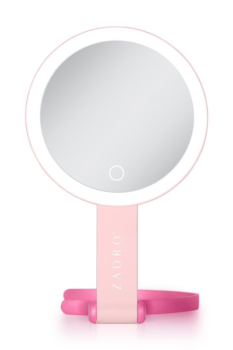 Multi-Position Lighted Travel Hand Mirror with 10X/1X Magnification, Alternate, color, Pink/Pink