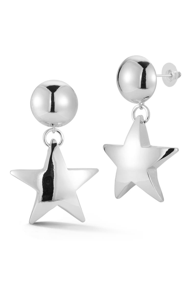 Star Drop Earrings, Main, color, SILVER
