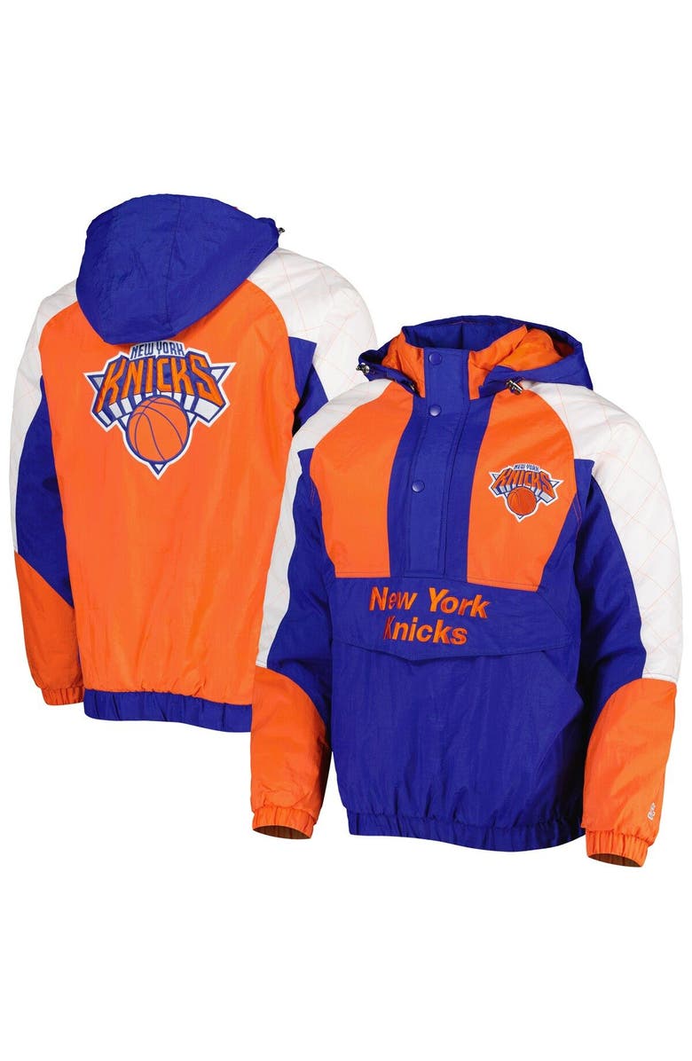 STARTER Men's Starter Royal New York Knicks Body Check Raglan Hoodie Half-Zip Jacket, Main, color,