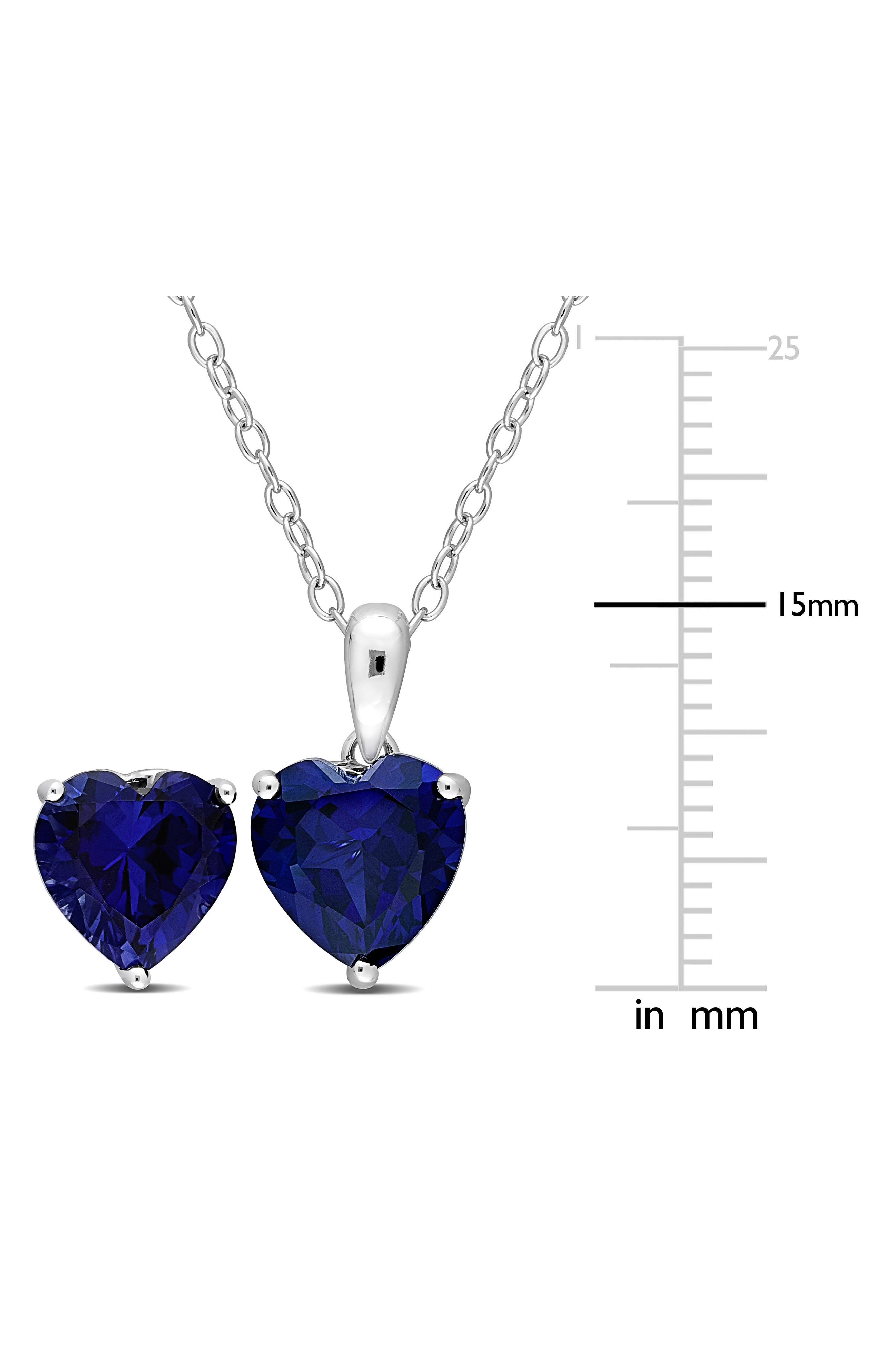 DELMAR Heart Cut Lab Created Sapphire Pendant Necklace & Stud Earrings ...